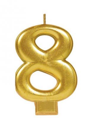 Number 8 Candle Metallic Gold AM170424