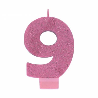 Number 9 Pink Glitter Candle AM8831363