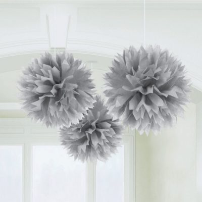 Fluffy Hanging Paper Decorations Silver AM1805518