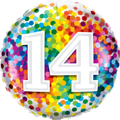 Rainbow Confetti Number Fourteen 18 inch (45 cm) Foil Balloon Q13535