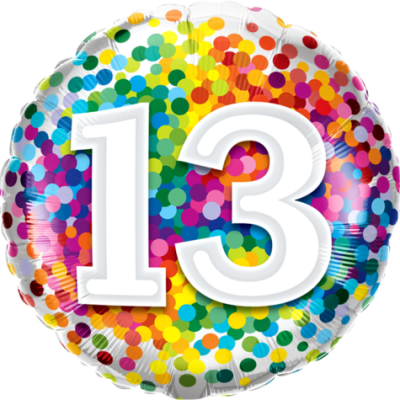 Rainbow Confetti Number Thirteen 18 inch (45 cm) Foil Balloon Q13529