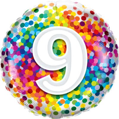 Rainbow Confetti Number Nine 18 inch (45 cm) Foil Balloon Q13509