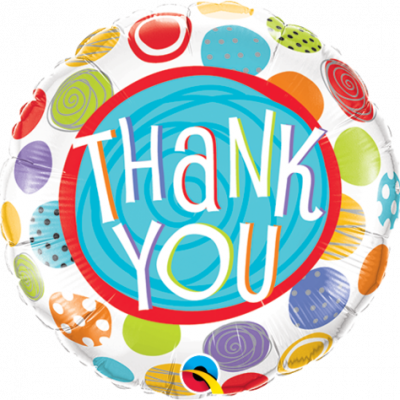 Thank You Patterned Dots 9 inch (23 cm) Foil Balloon Q33318 - I - Inflated, On Cup & Stick