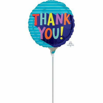 Thank You! Fun Design 9 inch (23 cm) Foil Balloon ANA41189 - I - Inflated, On Cup & Stick