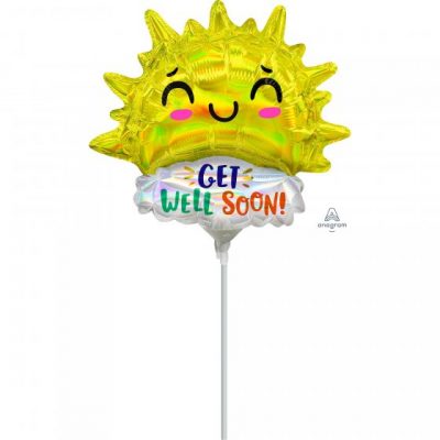 Happy Sun Get Well Soon MiniShape Iridescent Foil Balloon ANA41699 - F - Uninflated, Heat Sealer Required