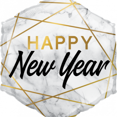 White Marble New Years 20 inch (51 cm) Hexagon Foil Balloon Q15055