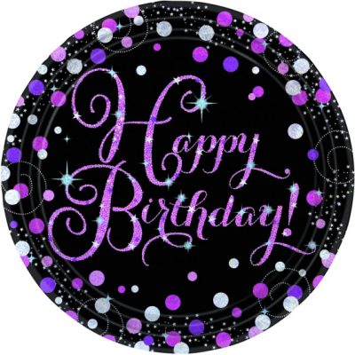 Pink Celebration Happy Birthday 9 inch (23 cm) Prismatic Plates AM99005
