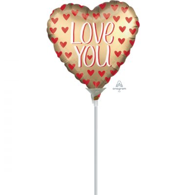 Satin Gold & Red Hearts 4 inch (10 cm) Foil Balloon ANA38809 - F - Uninflated, Heat Sealer Required