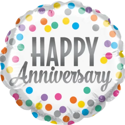 Anniversary Confetti Dots 4 inch (10 cm) Foil Balloon Q25238 - F - Uninflated, Heat Sealer Required