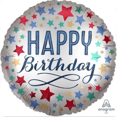 Satin Happy Birthday w/ Stars 18 inch (45 cm) Foil Balloon ANA39065
