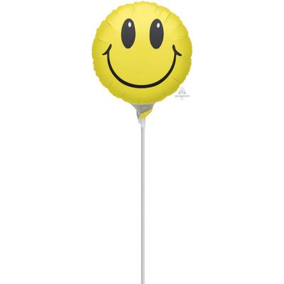 Yellow Emoji Smiley Face 9 inch (22 cm) Foil Balloon ANA05510 - I – Inflated, On Cup & Stick